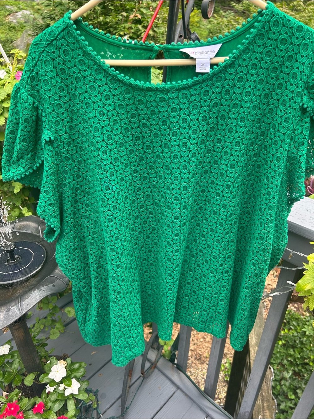 Liz Claiborne Emerald Green Lace Short-Sleeve Blouse